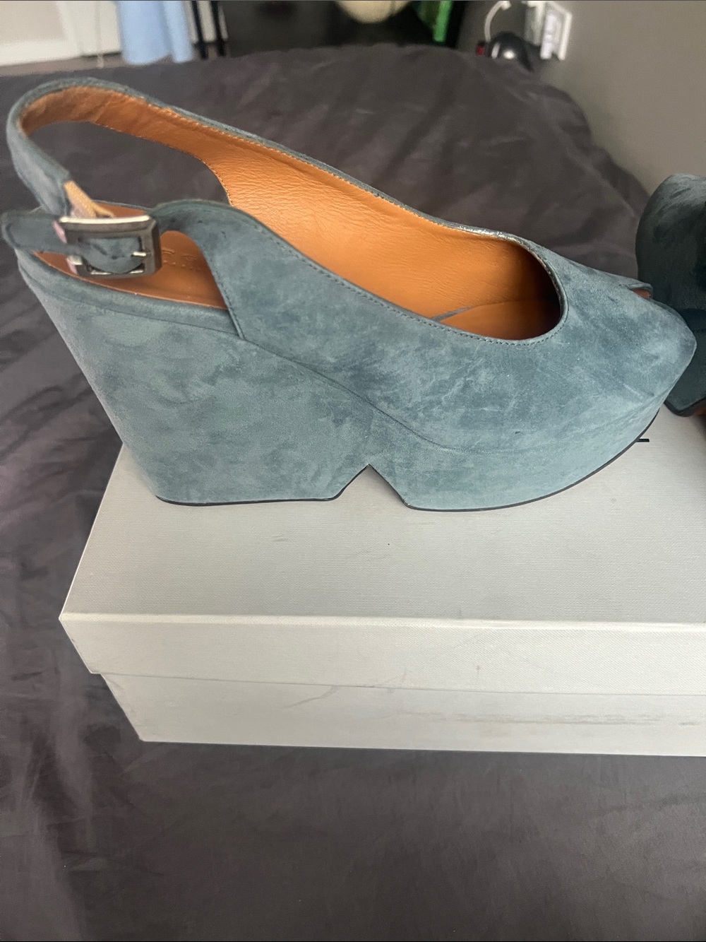 Robert Clergerie Teal Suede Platform Pumps
